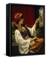 Harem Beauty holding a Bird-Jan Portielje-Framed Stretched Canvas