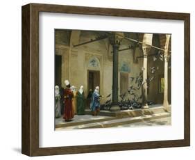 Harem Women Feeding Pigeons in a Courtyard-Jean Leon Gerome-Framed Giclee Print