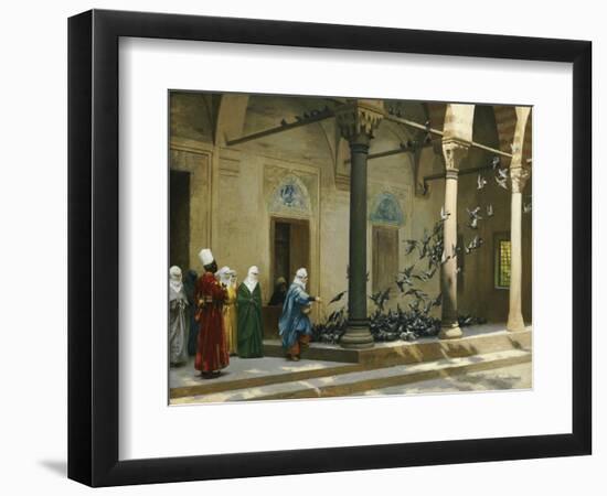 Harem Women Feeding Pigeons in a Courtyard-Jean Leon Gerome-Framed Giclee Print