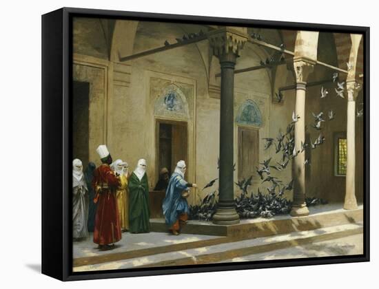 Harem Women Feeding Pigeons in a Courtyard-Jean Leon Gerome-Framed Stretched Canvas