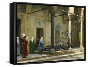 Harem Women Feeding Pigeons in a Courtyard-Jean Leon Gerome-Framed Stretched Canvas