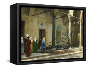 Harem Women Feeding Pigeons in a Courtyard-Jean Leon Gerome-Framed Stretched Canvas