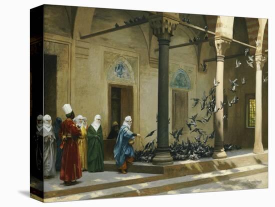 Harem Women Feeding Pigeons in a Courtyard-Jean Leon Gerome-Stretched Canvas