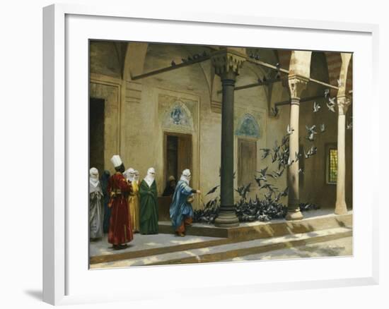 Harem Women Feeding Pigeons in a Courtyard-Jean Leon Gerome-Framed Giclee Print