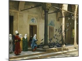 Harem Women Feeding Pigeons in a Courtyard-Jean Leon Gerome-Mounted Giclee Print