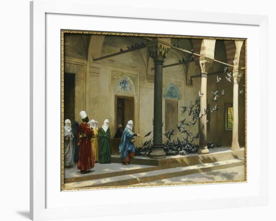 Harem Women Feeding Pigeons in a Courtyard-Jean Leon Gerome-Framed Giclee Print