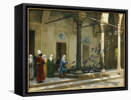 Harem Women Feeding Pigeons in a Courtyard-Jean Leon Gerome-Framed Stretched Canvas