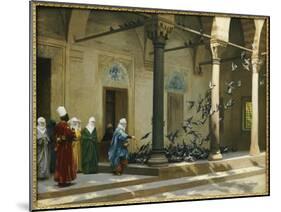 Harem Women Feeding Pigeons in a Courtyard-Jean Leon Gerome-Mounted Giclee Print
