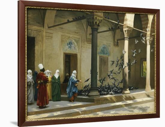 Harem Women Feeding Pigeons in a Courtyard-Jean Leon Gerome-Framed Giclee Print