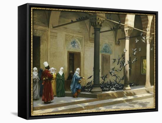 Harem Women Feeding Pigeons in a Courtyard-Jean Leon Gerome-Framed Stretched Canvas