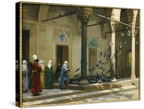 Harem Women Feeding Pigeons in a Courtyard-Jean Leon Gerome-Stretched Canvas