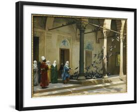 Harem Women Feeding Pigeons in a Courtyard-Jean Leon Gerome-Framed Giclee Print