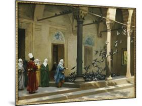 Harem Women Feeding Pigeons in a Courtyard-Jean Leon Gerome-Mounted Giclee Print