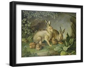 Hares and Leverets in a Rocky Lair-Johann Wenzel Peter-Framed Giclee Print