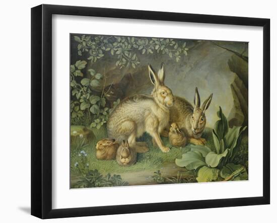 Hares and Leverets in a Rocky Lair-Johann Wenzel Peter-Framed Giclee Print