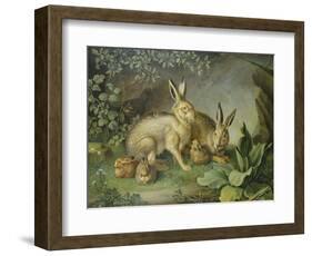 Hares and Leverets in a Rocky Lair-Johann Wenzel Peter-Framed Giclee Print