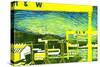 Harland & Wolff Cranes, Belfast, 2022 (Linoprint)-Charlotte Orr-Stretched Canvas