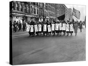 Harlem Protests the Scottsboro Verdict as a L-Y-N-C-H-I-N-G-null-Stretched Canvas