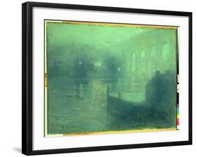 Harlem River at Night, Blue Reflection-Ernest Lawson-Framed Giclee Print