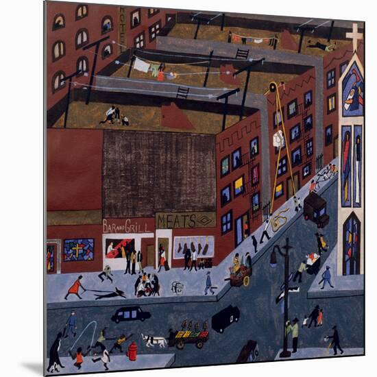 Harlem Street Scene, 1945-Jacob Lawrence-Mounted Giclee Print