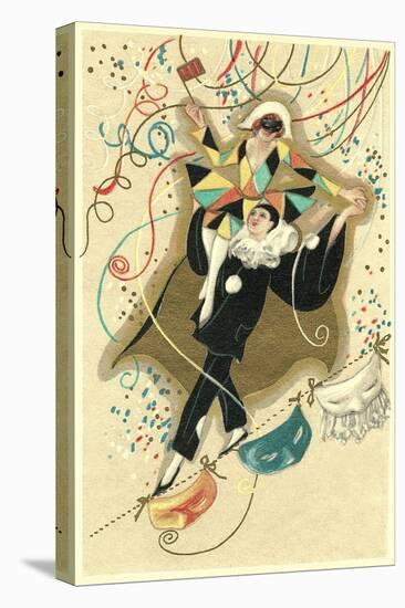 Harlequin and Pierrot with Confetti-null-Stretched Canvas
