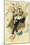 Harlequin and Pierrot with Confetti-null-Mounted Art Print