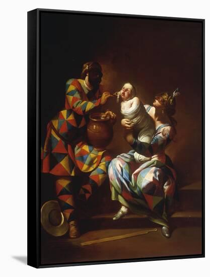 Harlequin as a Father-Giovanni Domenico Ferretti-Framed Stretched Canvas