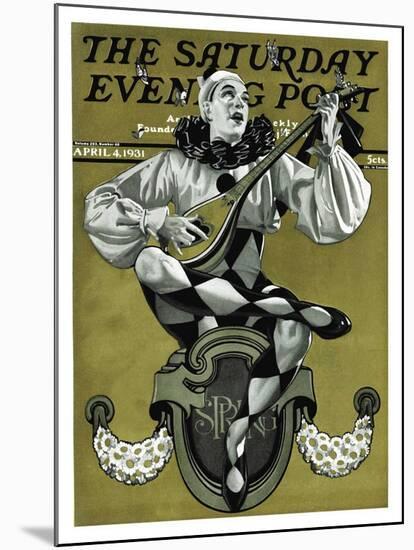 "Harlequin Mandolin Player," Saturday Evening Post Cover, April 4, 1931-Elbert Mcgran Jackson-Mounted Giclee Print