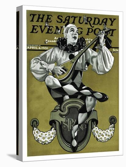 "Harlequin Mandolin Player," Saturday Evening Post Cover, April 4, 1931-Elbert Mcgran Jackson-Stretched Canvas