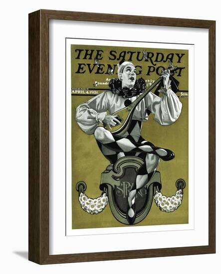 "Harlequin Mandolin Player," Saturday Evening Post Cover, April 4, 1931-Elbert Mcgran Jackson-Framed Giclee Print