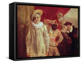 Harlequin, Pierrot and Scapin, Actors from the Commedia dell'Arte-Jean Antoine Watteau-Framed Stretched Canvas