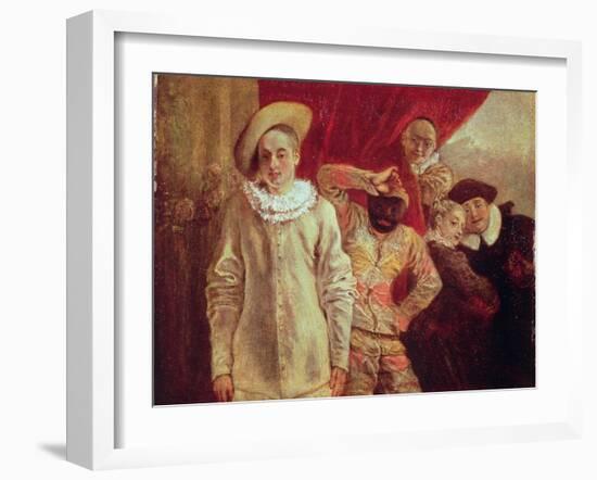 Harlequin, Pierrot and Scapin, Actors from the Commedia dell'Arte-Jean Antoine Watteau-Framed Premium Giclee Print