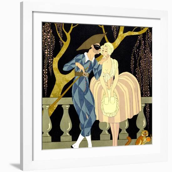 Harlequin's Kiss (W/C on Paper)-Georges Barbier-Framed Giclee Print