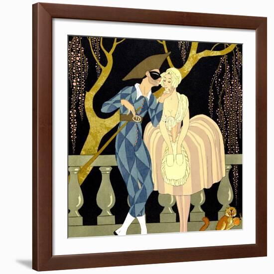 Harlequin's Kiss (W/C on Paper)-Georges Barbier-Framed Giclee Print