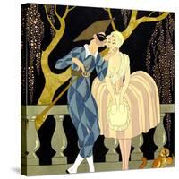 Harlequin's Kiss (W/C on Paper)-Georges Barbier-Stretched Canvas