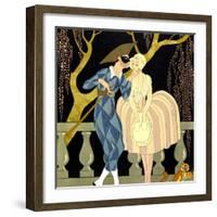 Harlequin's Kiss (W/C on Paper)-Georges Barbier-Framed Giclee Print