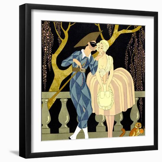 Harlequin's Kiss (W/C on Paper)-Georges Barbier-Framed Giclee Print