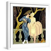 Harlequin's Kiss (W/C on Paper)-Georges Barbier-Framed Giclee Print