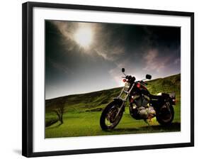 Harley Davidson Motorbike Sitting in Field, June 1998-null-Framed Photographic Print