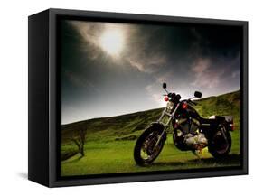 Harley Davidson Motorbike Sitting in Field, June 1998-null-Framed Stretched Canvas