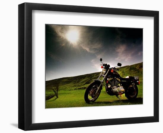 Harley Davidson Motorbike Sitting in Field, June 1998-null-Framed Photographic Print