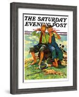 "Harmonica Players," Saturday Evening Post Cover, October 6, 1934-Eugene Iverd-Framed Giclee Print