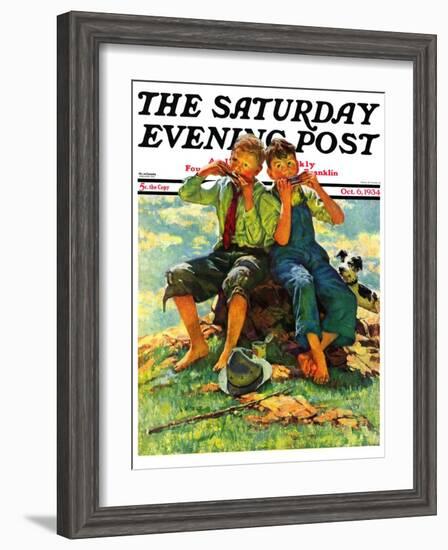 "Harmonica Players," Saturday Evening Post Cover, October 6, 1934-Eugene Iverd-Framed Giclee Print