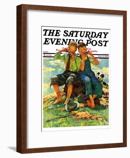 "Harmonica Players," Saturday Evening Post Cover, October 6, 1934-Eugene Iverd-Framed Giclee Print