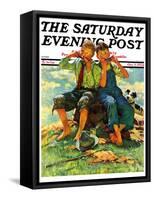 "Harmonica Players," Saturday Evening Post Cover, October 6, 1934-Eugene Iverd-Framed Stretched Canvas