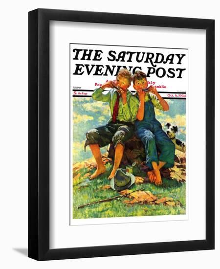 "Harmonica Players," Saturday Evening Post Cover, October 6, 1934-Eugene Iverd-Framed Giclee Print