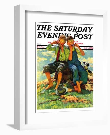 "Harmonica Players," Saturday Evening Post Cover, October 6, 1934-Eugene Iverd-Framed Giclee Print