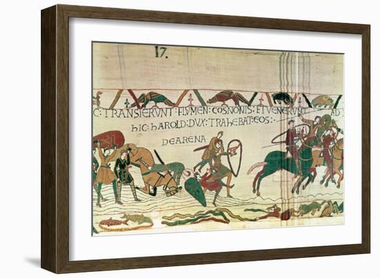 Harold Drags Soldiers from the Quicksand, from the Bayeux Tapestry (Embroidery on Linen)-null-Framed Giclee Print