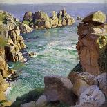 Logans Rock, Porthcurno Beach, Cornwall-Harold Harvey-Stretched Canvas