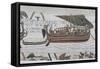 Harold Steers Ship Across Channel, a Scene from the Bayeux Tapestry, Bayeux, Normandy, France-Walter Rawlings-Framed Stretched Canvas